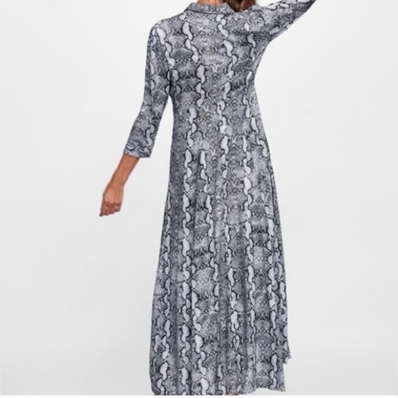 Zara Black And Grey Snake Print Long Shirt Dress Button Down Size XS - Picture 9 of 16